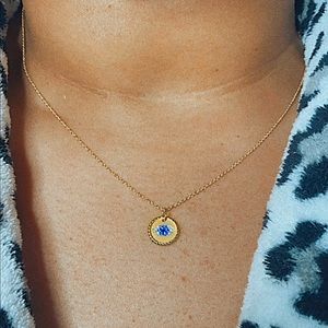 David Yurman Evil Eye Charm Necklace with Blue Sapphire and Diamonds in 18K Gold